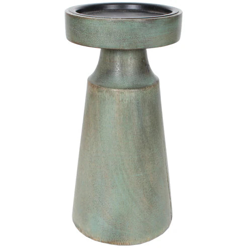 Candle Holder Wood Pillar 8"H Sage