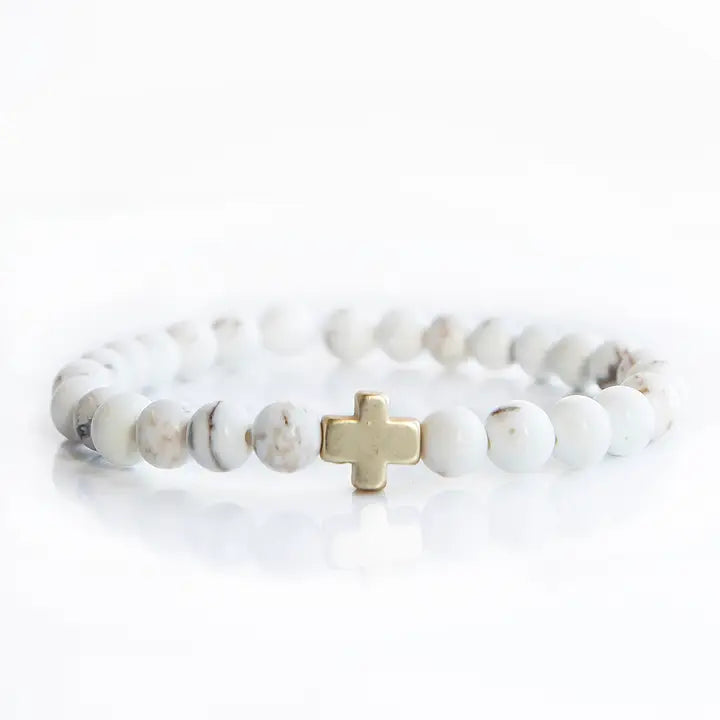 Lenny & Eva Faith Over Fear Cross Bracelet, 6mm-Howlite