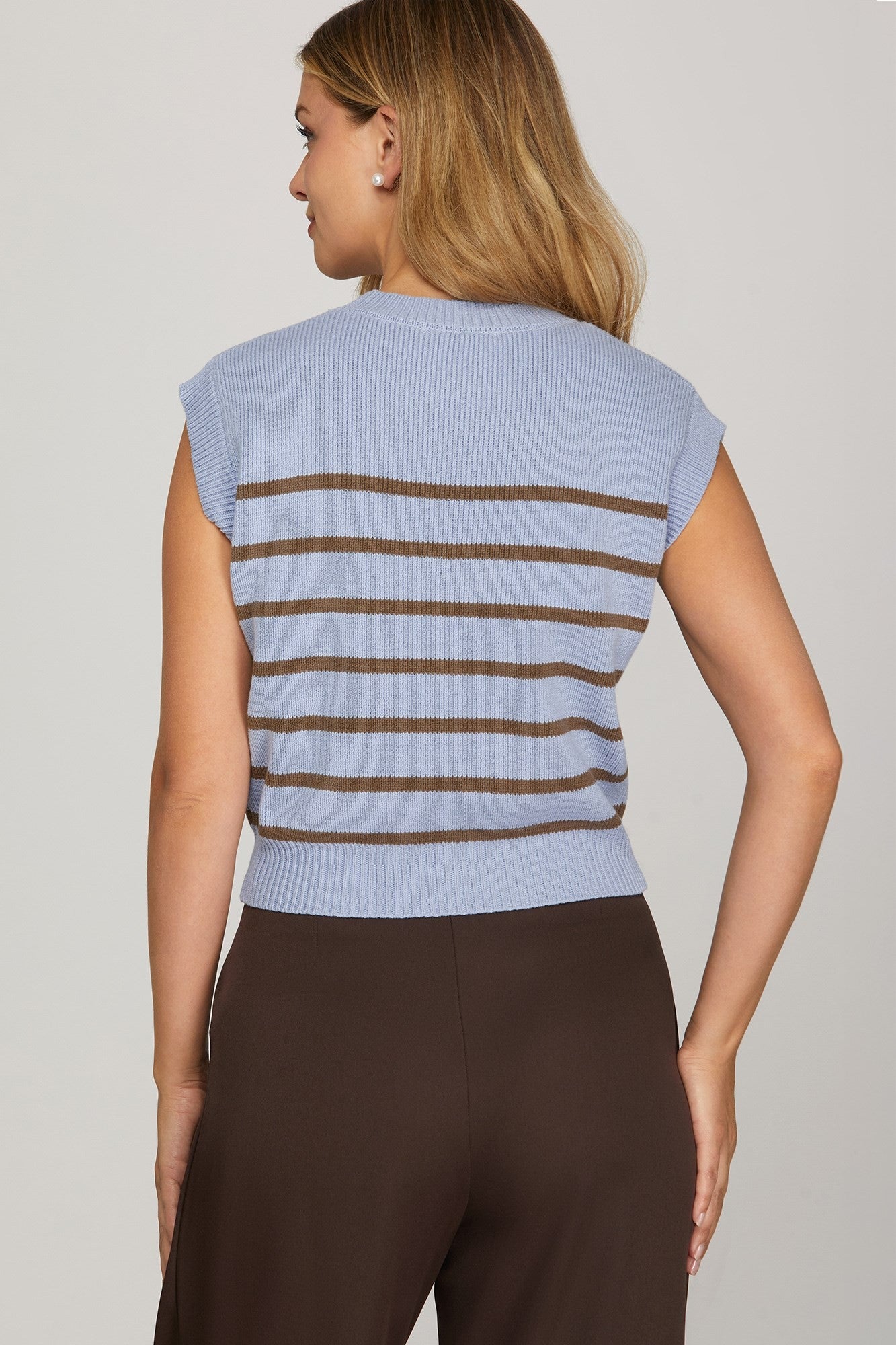 She + Sky Striped Sweater Top-Lt Blue/Brown