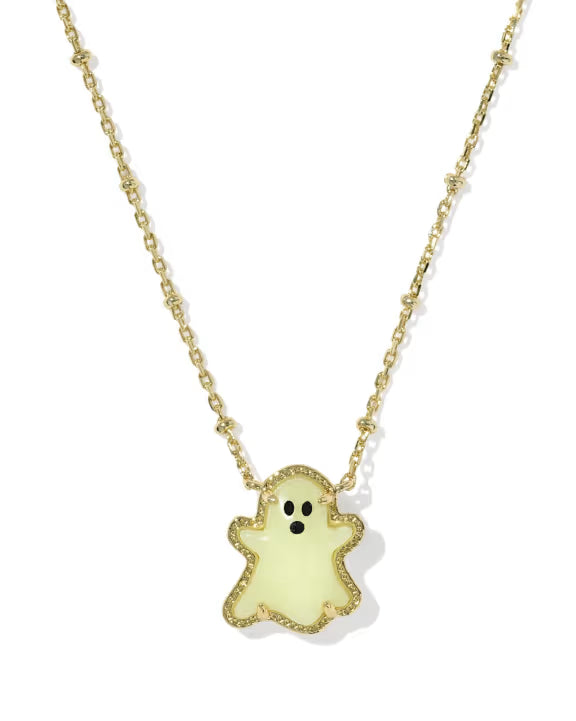KENDRA SCOTT GHOST SHORT PENDANT NECKLACE GOLD WHITE GLOW IN THE DARK GLASS