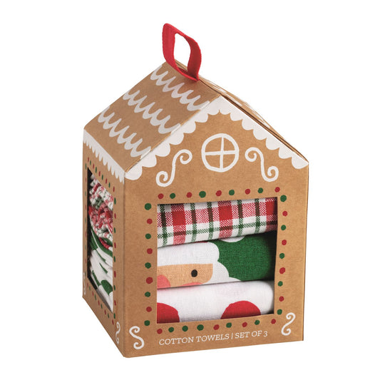 Mud Pie Santa Big Face Gingerbread House Towel Set