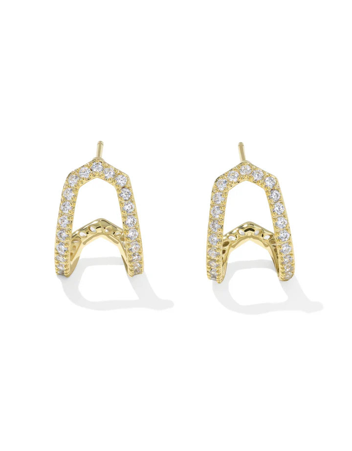 KENDRA SCOTT DAPHNE PAVE HUGGIE EARRINGS GOLD WHITE CZ