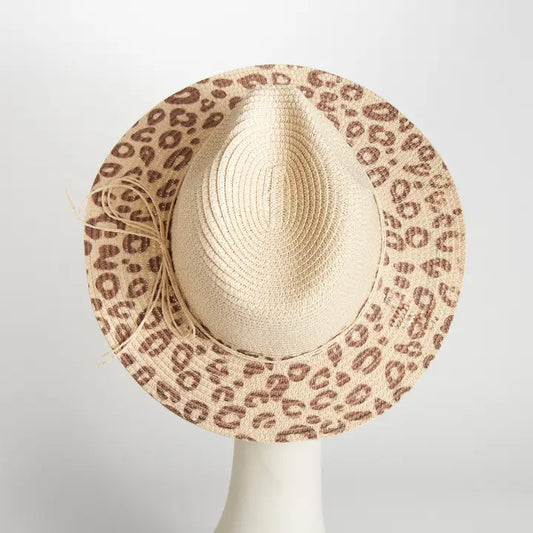 Fedora Hat Michela Leopard Print Brim Panama-Ivory