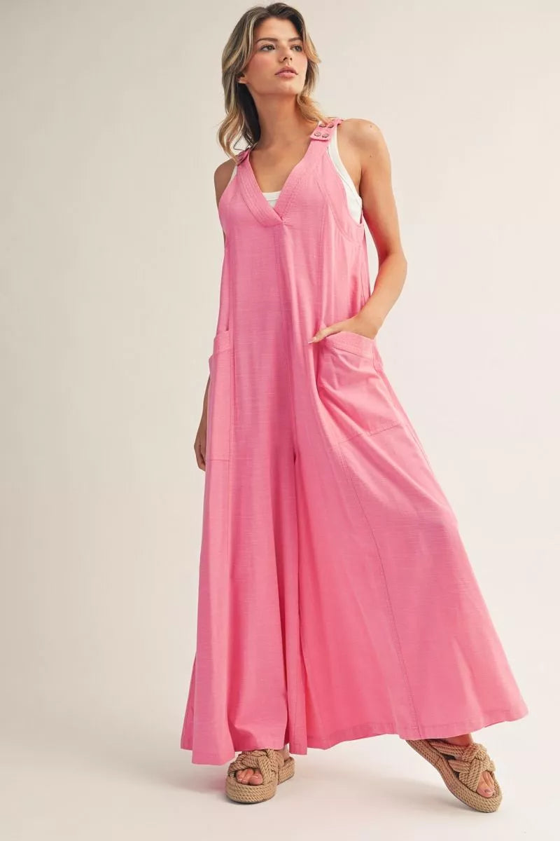 Jodifl Sleeveless wide leg solid jumpsuit-Pink