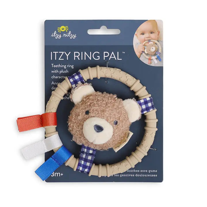 Itzy Ritzy Ring Pal™ - Teething Ring with Plush Character-Taupe Bear