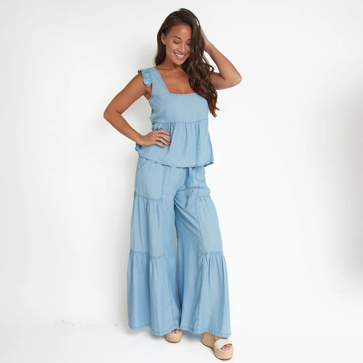 ELSIE & ZOEY  Delaney Chambray Babydoll Tank Top