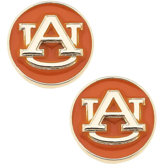Canvas Style Auburn Tigers Logo Circle Stud Earrings in Orange/Shiny Gold
