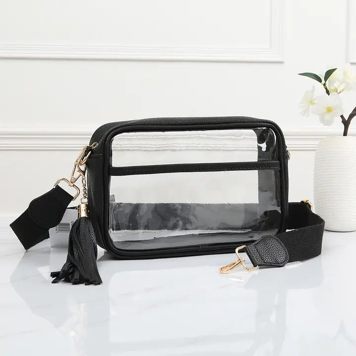 Game Day Stadium Rectangle Clear Bags-Black