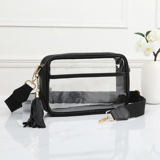 Game Day Stadium Rectangle Clear Bags-Black