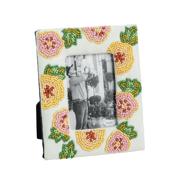 MUD PIE WHITE FLORAL BEADED FRAME