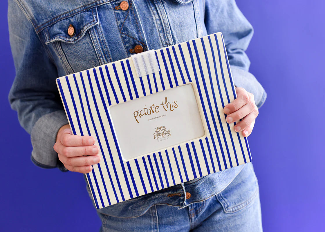 HAPPY EVERYTHING INDIGO SKINNY STRIPE MINI RECTANGLE FRAME