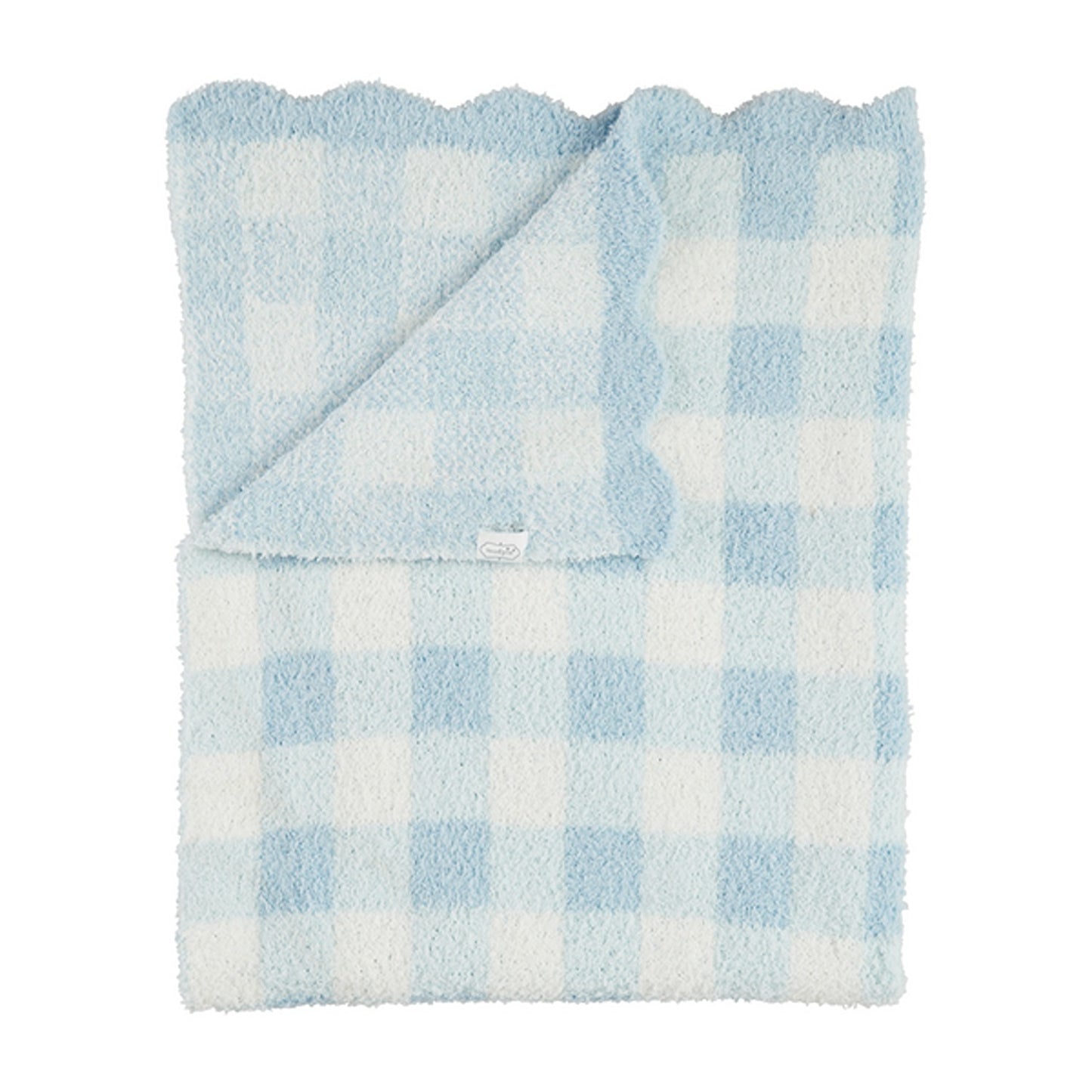MUD PIE Blue Gingham Scallop Chenille Blanket