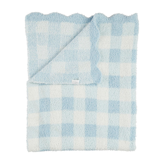 MUD PIE Blue Gingham Scallop Chenille Blanket