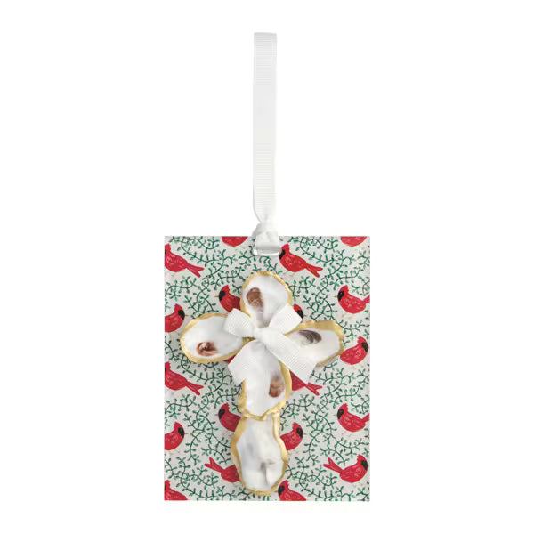 MUD PIE WHITE ACRYLIC OYSTER CROSS ORNAMENT