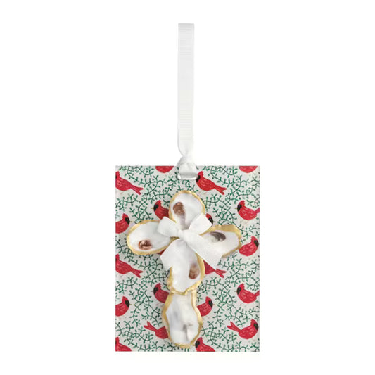 MUD PIE WHITE ACRYLIC OYSTER CROSS ORNAMENT