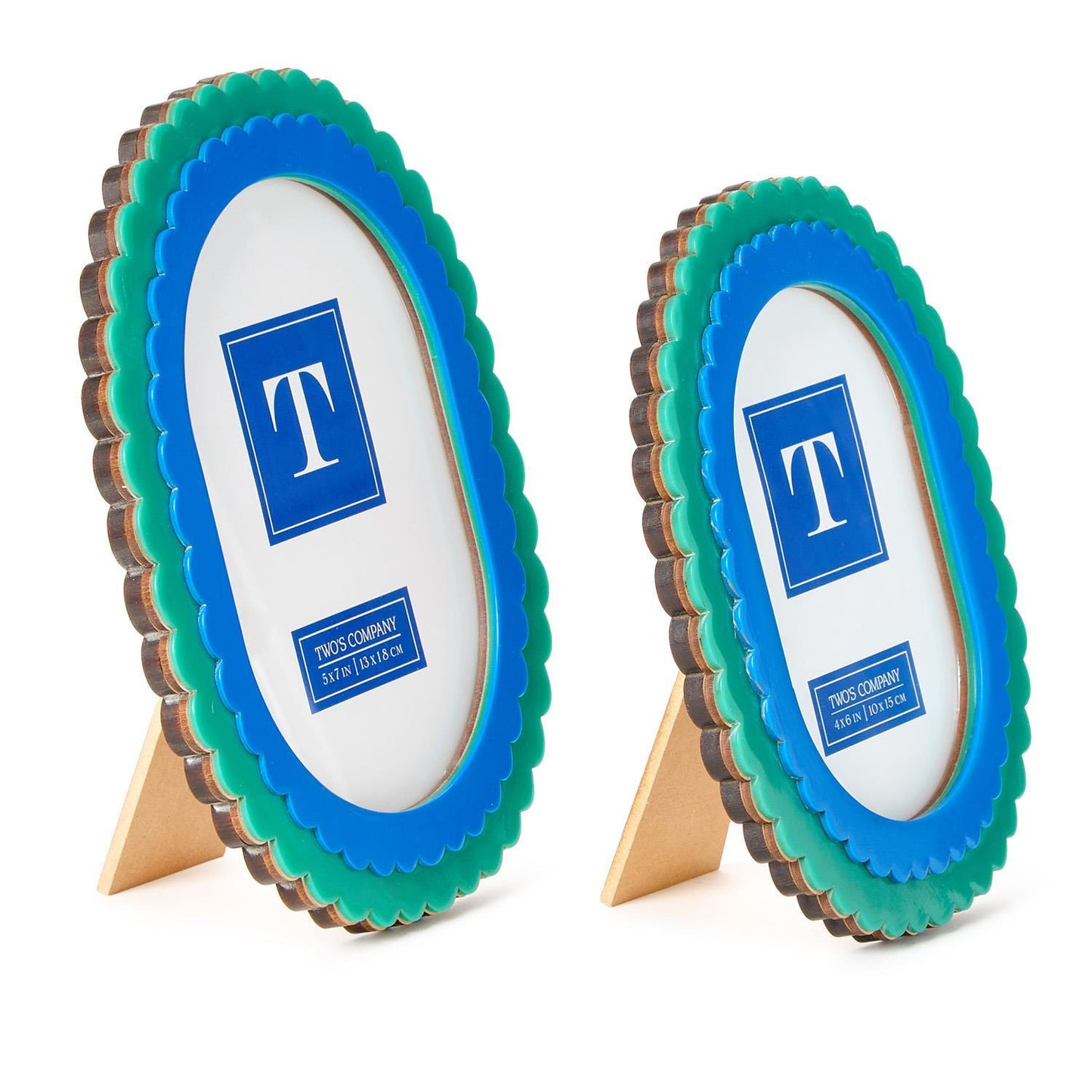 TWO'S COMPANY DOUBLE SCALLOPED EDGE BLUE/GREEN PHOTO FRAME-4x6