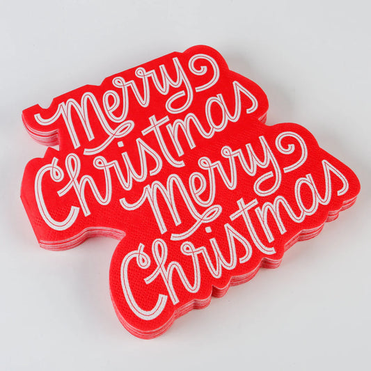 MERRY CHRISTMAS RED DIE CUT BEV NAPKIN