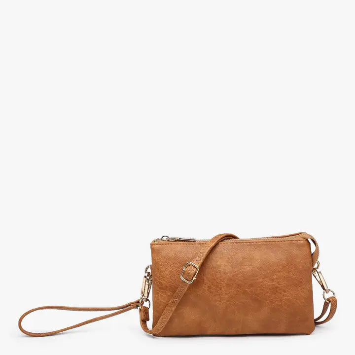 Jen & Co Riley Monogrammable 3 Compartment Crossbody/Wristlet-Saddle