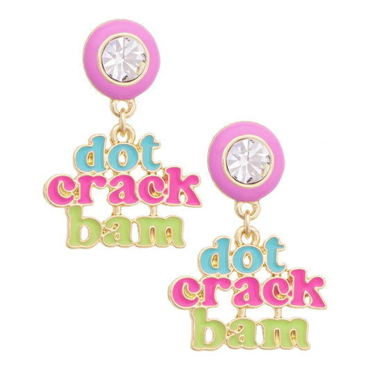 Canvas Style Dot Crack Bam Enamel Bezel Earrings in Lilac