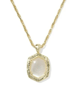 KENDRA SCOTT TIGER STRIPED DAPHNE SMALL LONG PENDANT NECKLACE GOLD NATURAL MOTHER OF PEARL