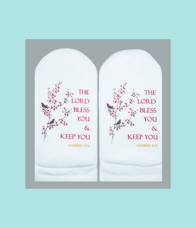 Standing on the Word Socks Flowers & Birds with verse: Numbers 6:24 Lord bless you