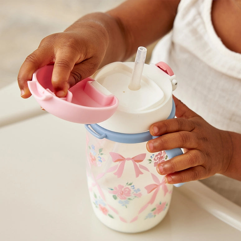 Itzy Ritzy Sips™ - Straw Cup with Snap-Close Lid-Ribbons & Roses