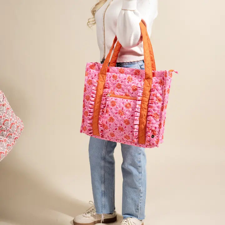 The Darling Effect The Everyday Quilted Tote Bag–Poppin' Petals Hot Pink