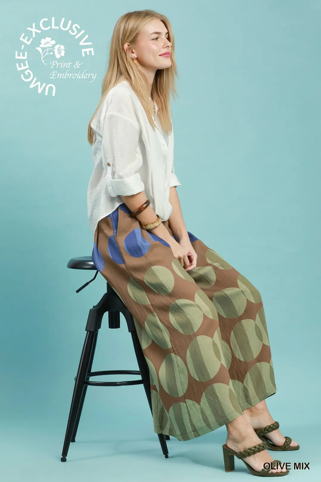 Umgee Oversized Dot Print Wide Leg Pants