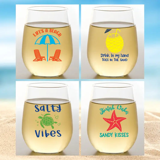 Wine-Oh! Life's A Beach Unbreakable Tritan Plastic Wine Glasses