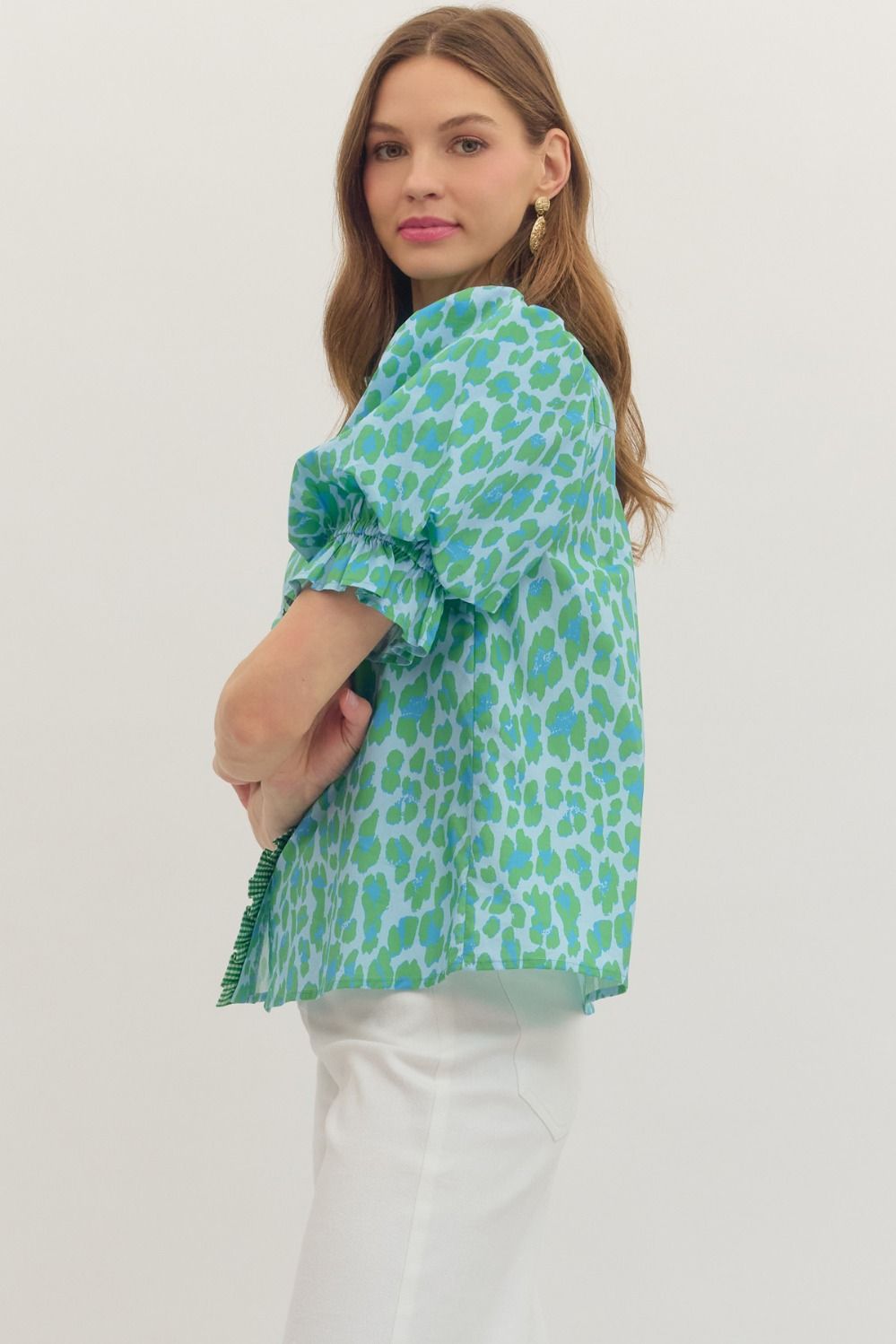 Entro Leopard Print Puff Sleeve Top