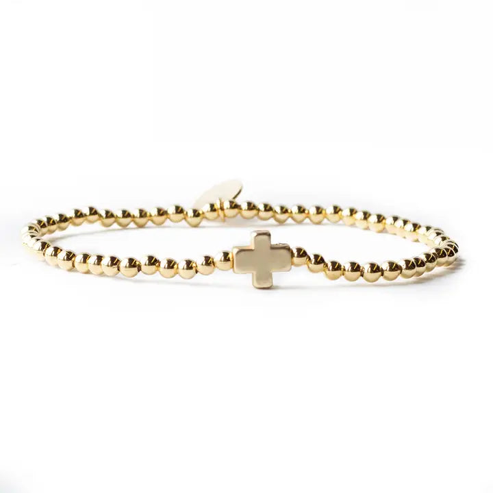 Lenny & Eva Faith Over Fear Cross Bracelet, 4mm -Gold Beaded