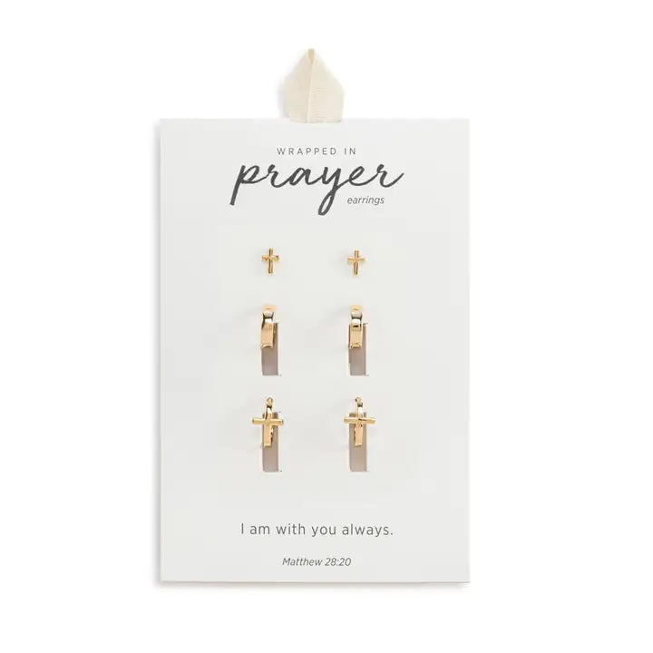 Demdaco Dainty Cross Earrings Set of 3 - Gold