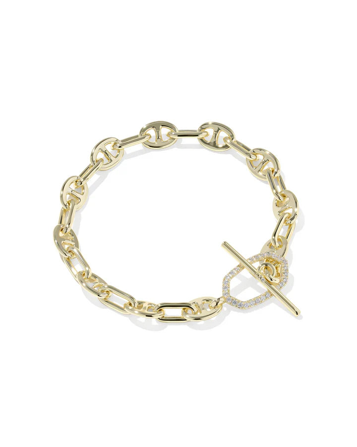 KENDRA SCOTT ELAINA TOGGLE LINK AND CHAIN BRACELET GOLD WHITE CZ