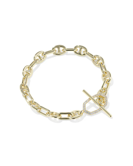 KENDRA SCOTT ELAINA TOGGLE LINK AND CHAIN BRACELET GOLD WHITE CZ