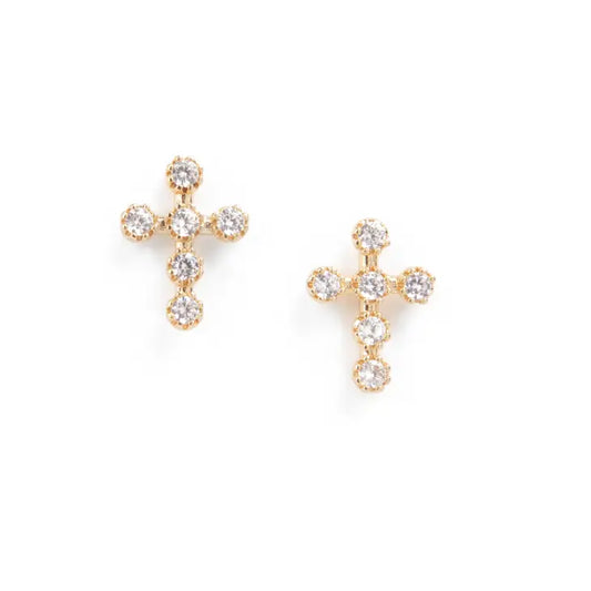 Laura Janelle Gold Crystal Cross Stud Earrings