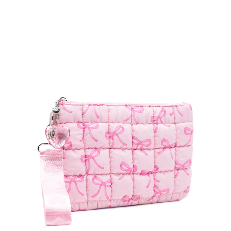 OMG Accessories Quilted Scrunchies Bow Print Wristlet with Heart Charm