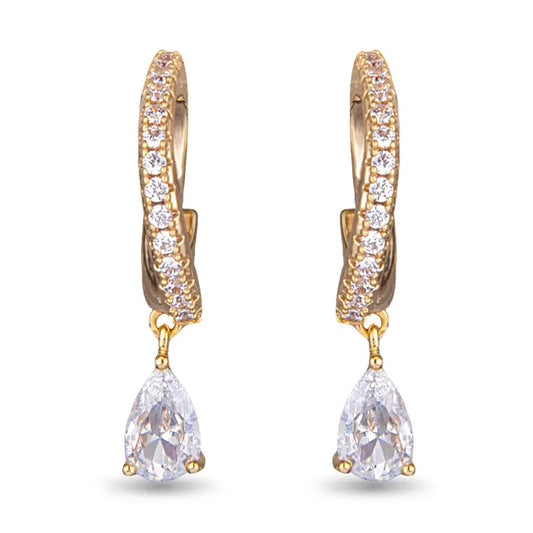 Amanda Blu Small Hoop Cz with Droplet Earrings - Gold