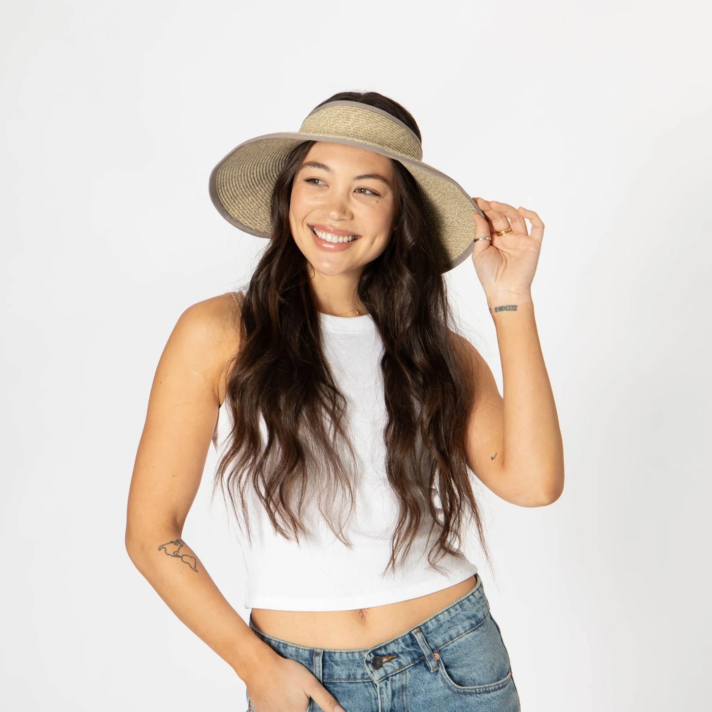 San Diego Hat Company's Signature Women's Ultrabraid Large Brim Visor-Grey/Tan