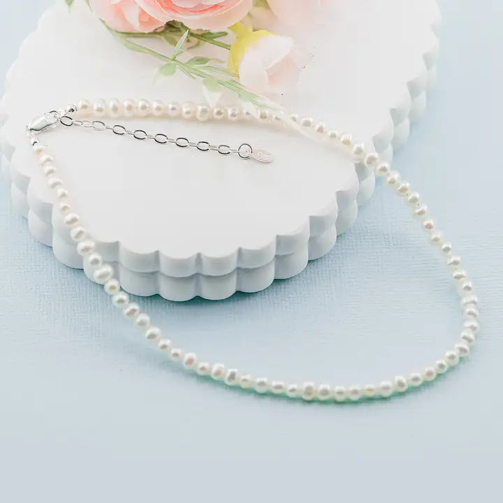 Cherished Moments Girls Sterling Silver Strand of Pearls Kids Necklace