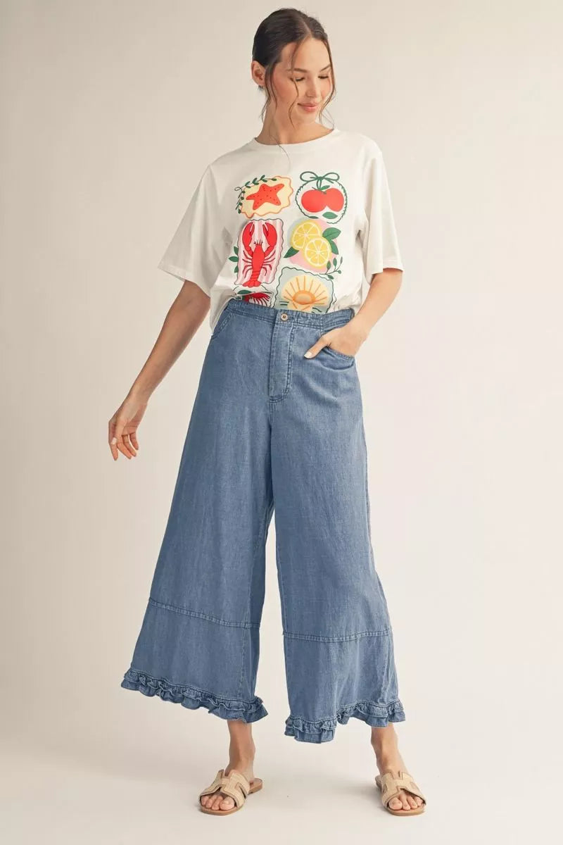Jodifl High Waist Wide Leg Washed Denim Pants