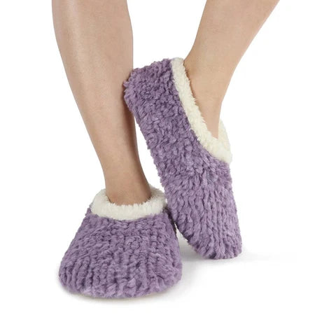 Snoozies! Womens Teddy Bear Faux Fur Slipper With Memory Foam Sole Purple