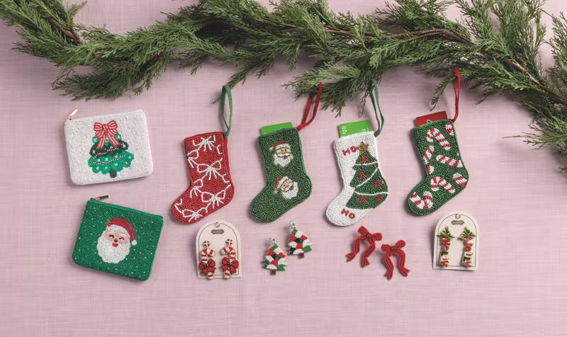 MUD PIE CHRISTMAS TREE BEADED STOCKING ORNAMENT