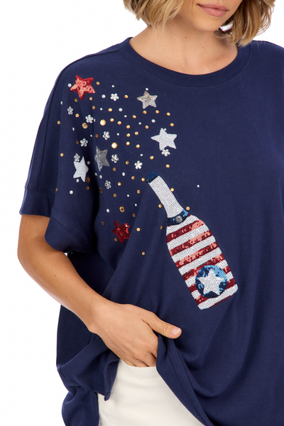 MUD PIE 4TH OF JULY SPARKLE TOP-NAVY