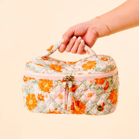 The Darling Effect Glam & Go Quilted Cosmetic Bag-Bouquet Beauty Sage