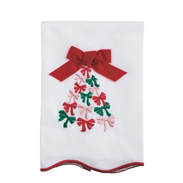 MUD PIE BOW TREE SCALLOP EMBROIDERED TOWEL