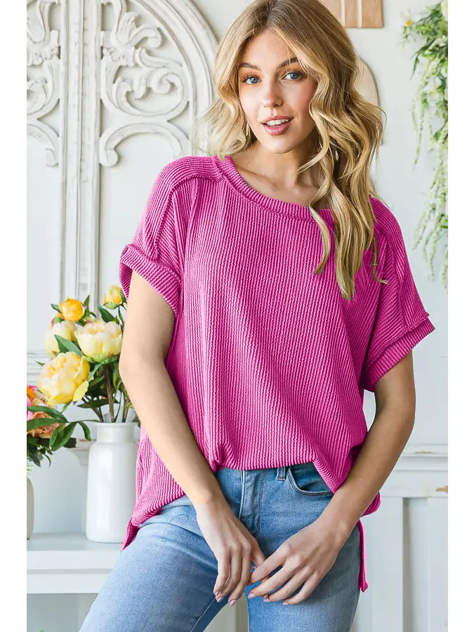 7th Ray Fuchsia Ribbed Top