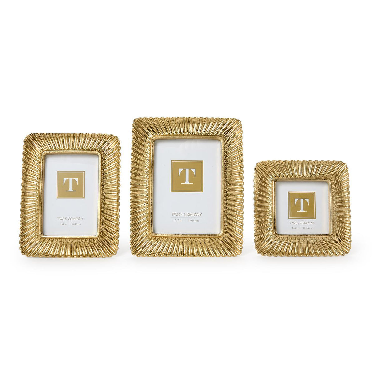 TWO'S COMPANY SCULPTED SCALLOPED PLUME GOLD PHOTO FRAMES