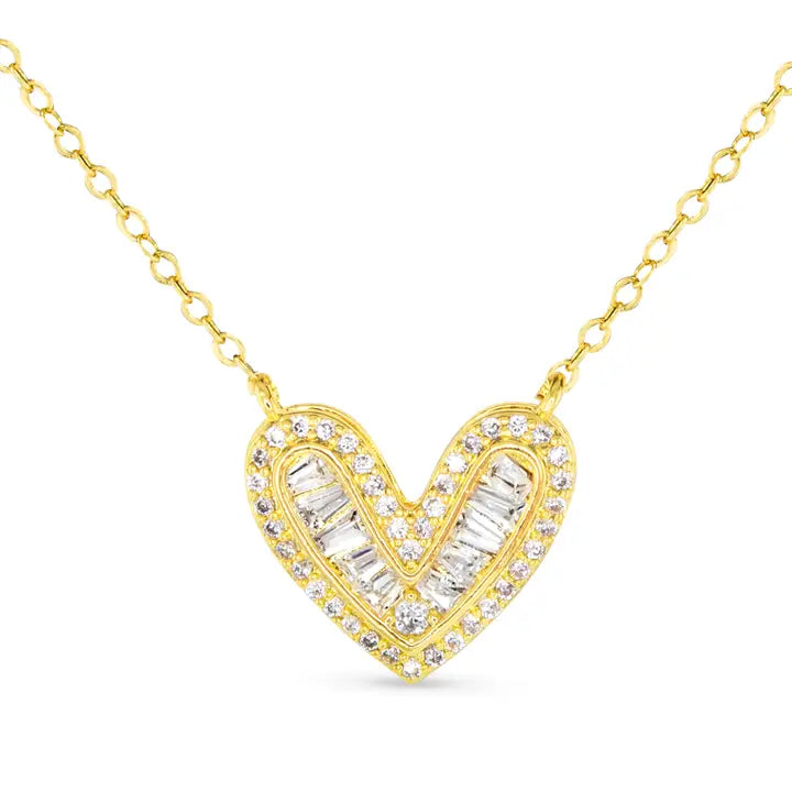 Amanda Blu Gold Heart Necklace with Baguette Cz