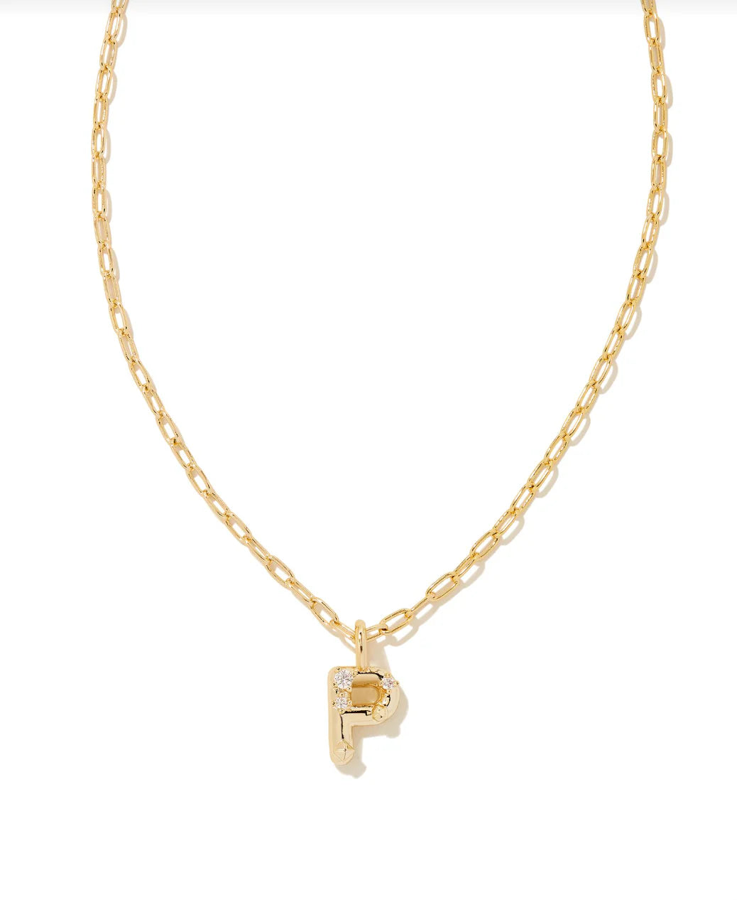 KENDRA SCOTT CRYSTAL LETTER P SHORT PENDANT NECKLACE GOLD WHITE CZ
