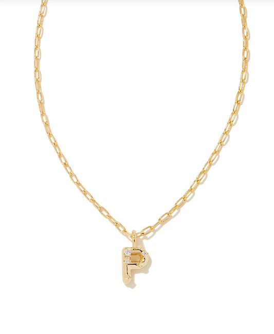 KENDRA SCOTT CRYSTAL LETTER P SHORT PENDANT NECKLACE GOLD WHITE CZ